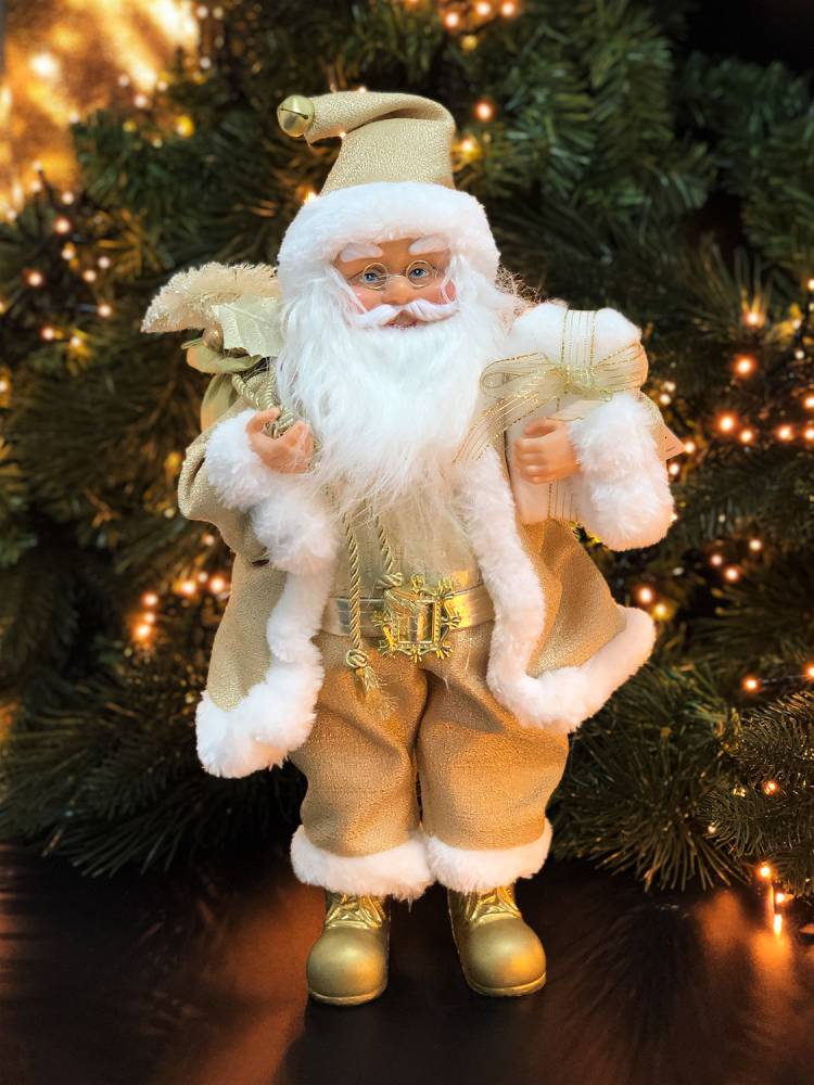 Санта стоит, золотой, 15 LED, 40 см