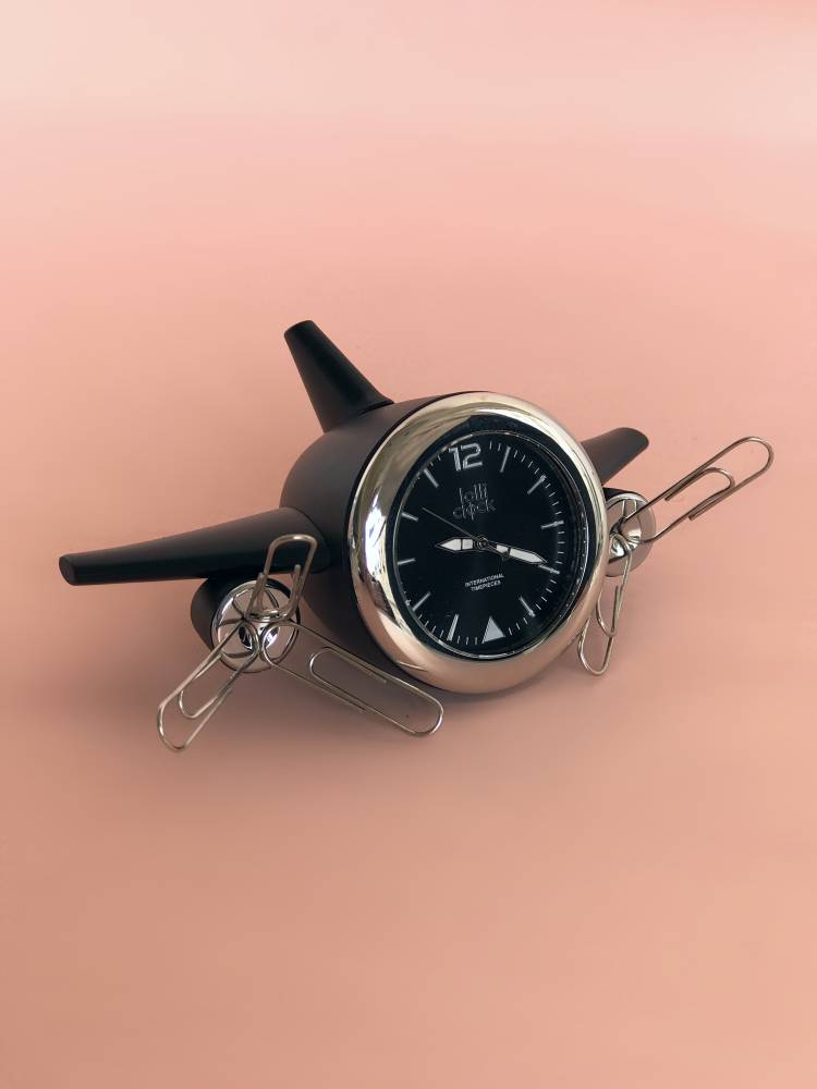 Настільний годинник / утримувач для скріпок "Літак"