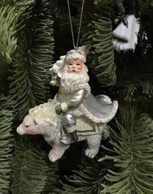 Новорічна іграшка Санта на ведмеді, білий/срібл... - заказ и доставка цветов Киев