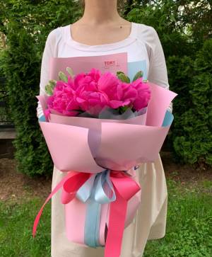 Букет 9 рожевих півоній - заказ и доставка цветов Киев