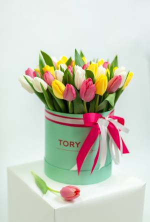 51 тюльпан мікс у коробці - заказ и доставка цветов Киев
