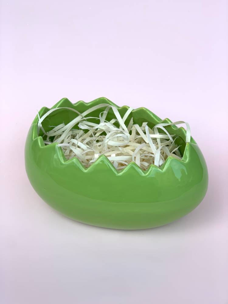 Блюдо керамическое в форме яйца зеленый/желтый, 12*16*8 см