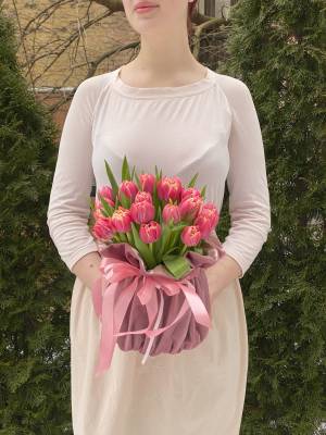 25 рожево-лілових піоноподібних тюльпанів у окс... - заказ и доставка цветов Киев