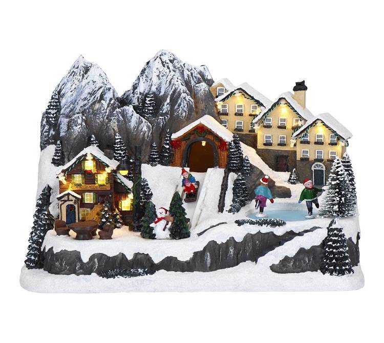 Новорічний декор "Гірське містечко з ковзанкою" LED-32,5x21,5x24 см