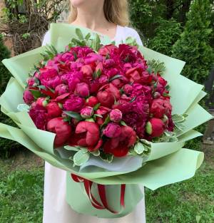 Букет 101 Бордовый пион - заказ и доставка цветов Киев