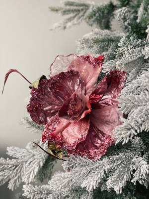 Новогоднее украшение Роза на клипсе розов/зелен... - заказ и доставка цветов Киев