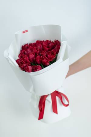 Букет 25 червоних піоновидних тюльпанів - заказ и доставка цветов Киев