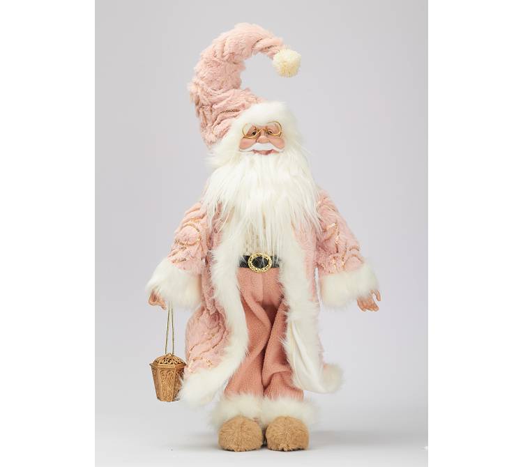 Санта стоит в розовой шубе -45 см