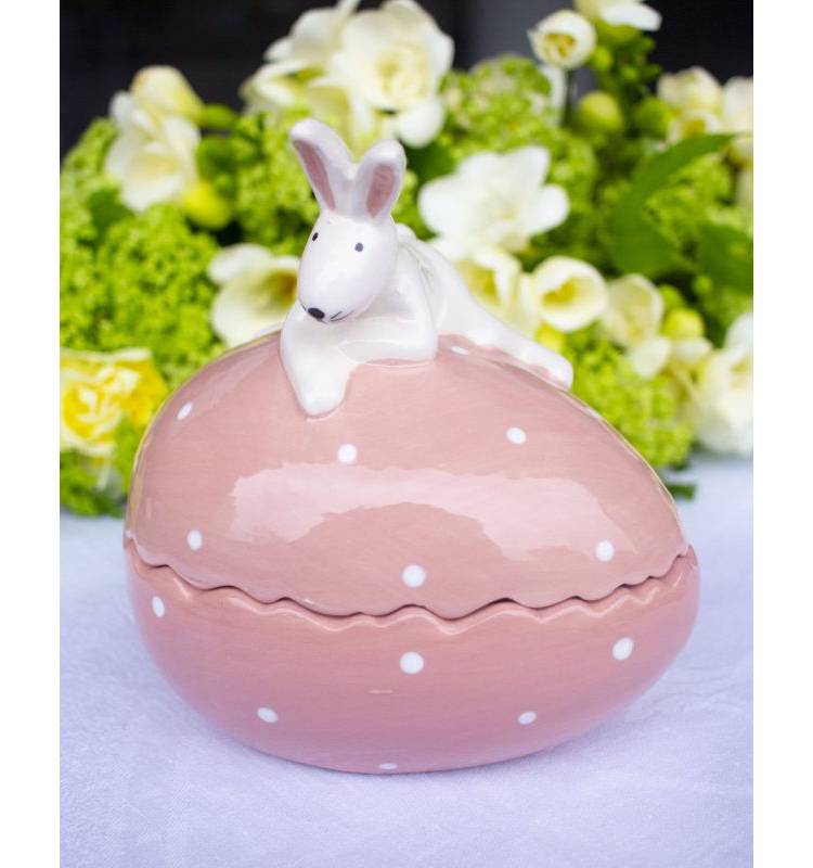 Чаша у вигляді яйця, кролик з цятками рожевий (W/H/D) 16x17x12cm