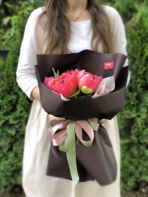 bouquet of 5 coral peonies - заказ и доставка цветов Киев