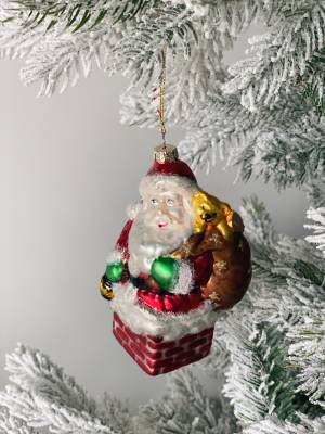 Ёлочная игрушка стеклянная Санта в дымоходе, 12 см - заказ и доставка цветов Киев