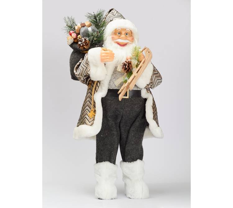 Санта стоит, в меховой шубе с санями, ткань, 60 см