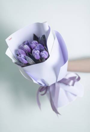 Букет 9 тюльпанів кольору Космос - заказ и доставка цветов Киев
