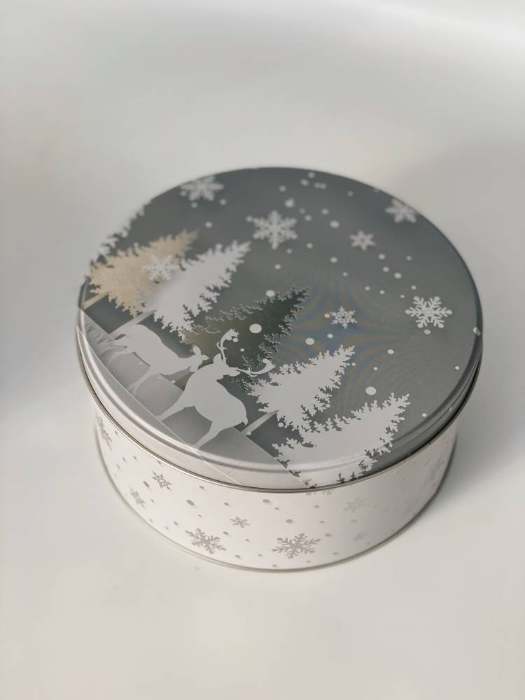 Кругла металева коробка із новорічним дизайном 13x7x13cm