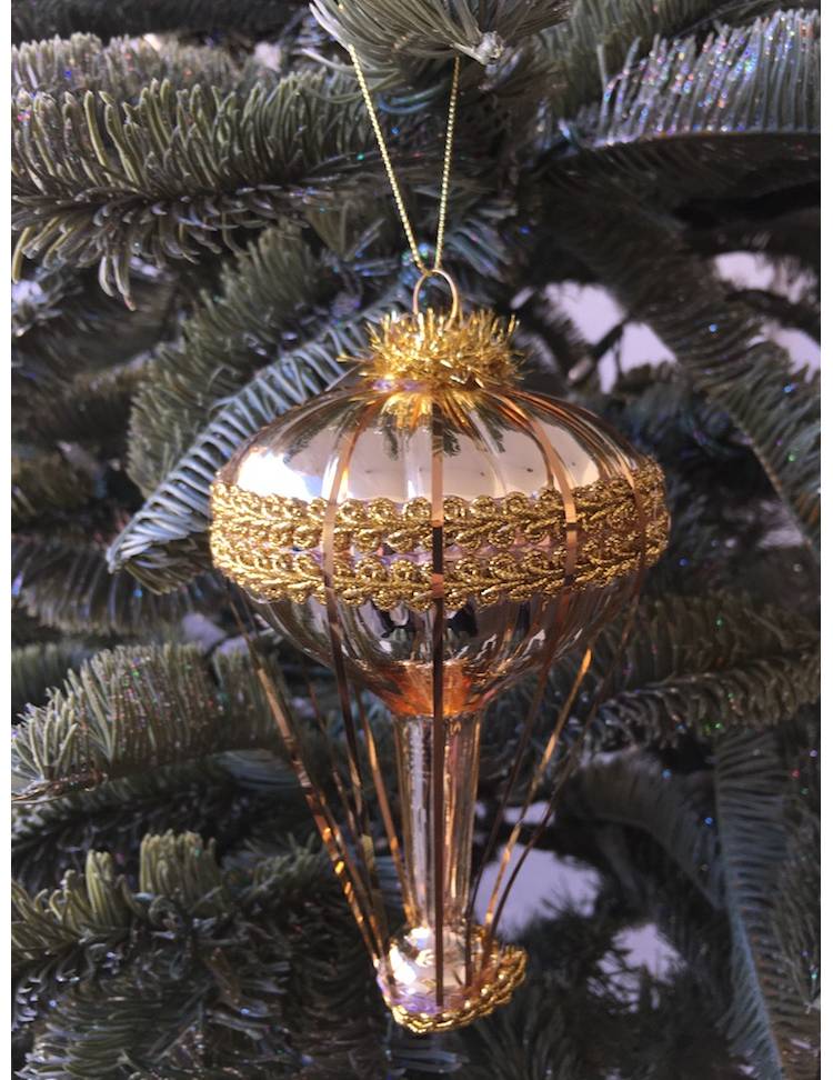 Ёлочное украшение стекло Воздушный шар шампань/золото, 15 см