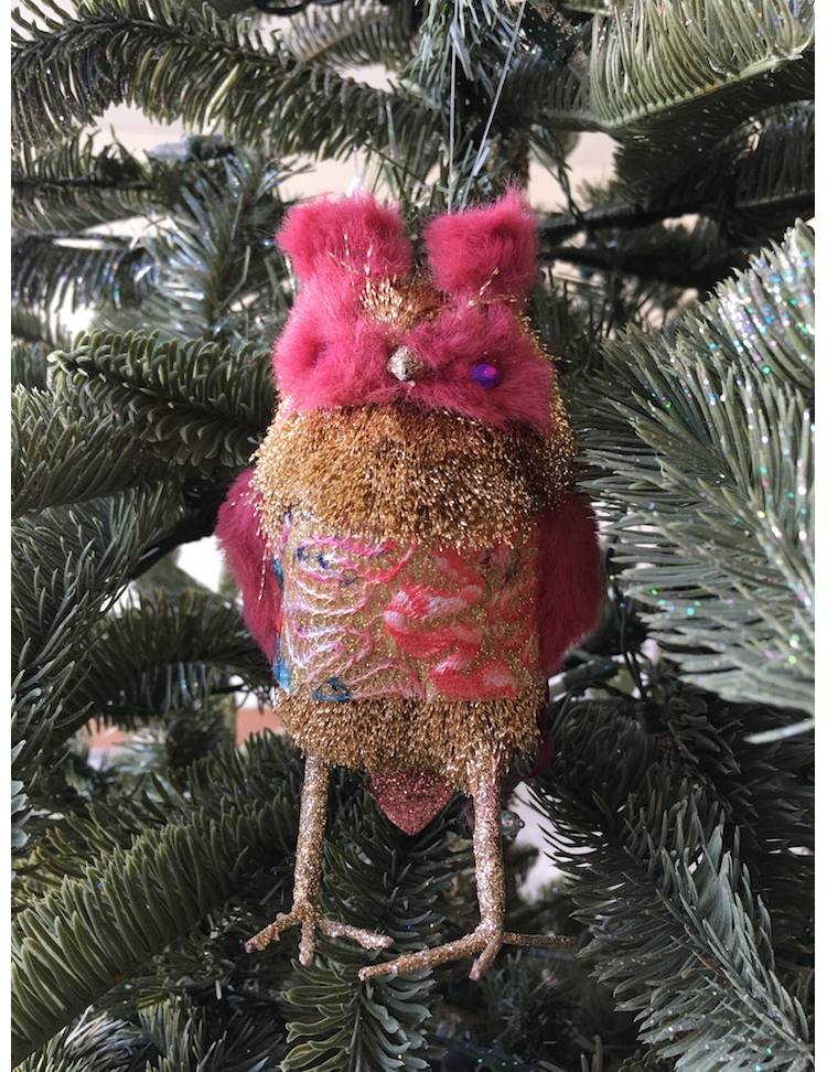 Новорічна сова з парчі, в асортименті, золото/рожевий, 11 см