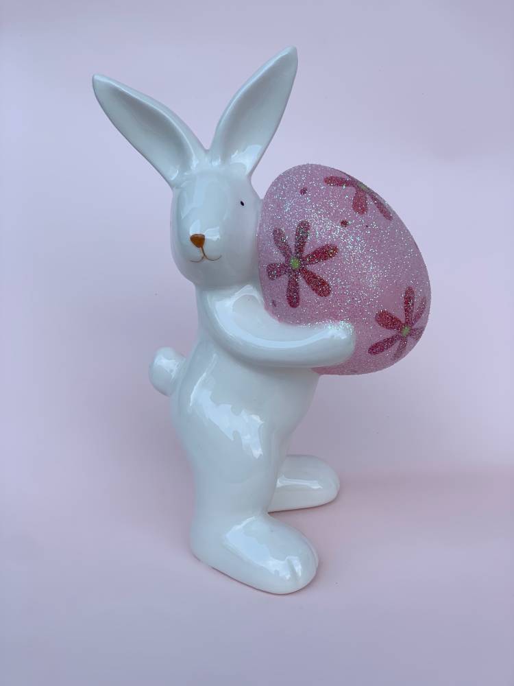 Кролик з яйцем керамічний жовтий/рожевий, 8*20*14 см