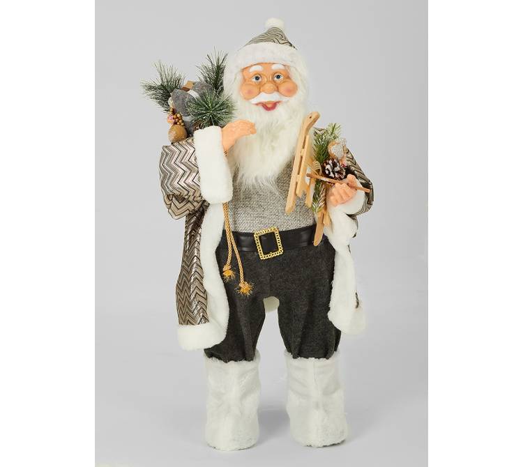 Санта стоїть, хутряний, сіро-білий, LED 80 см