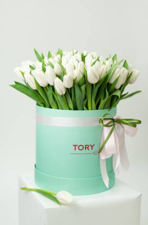 101 білий тюльпан в коробці - заказ и доставка цветов Киев