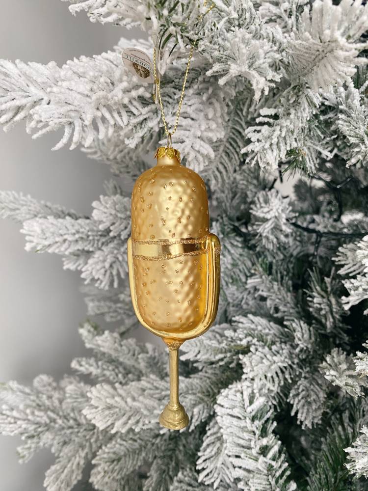 Новорічна скляна прикраса Мікрофон, золото, 15,5 см