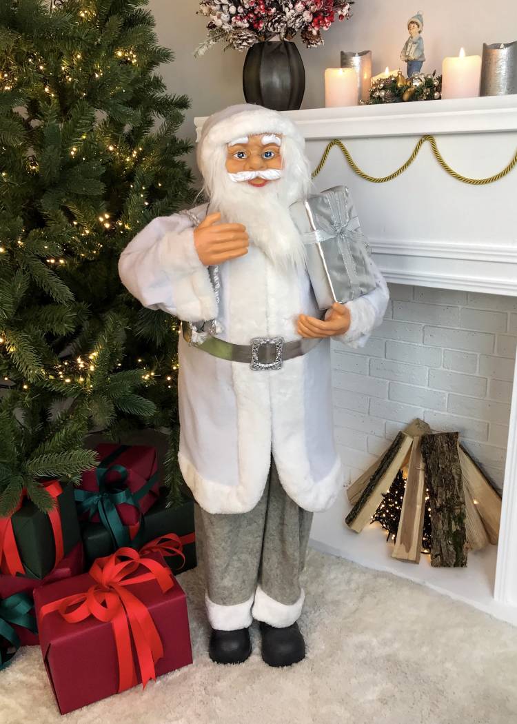 Фігурка Новорічний Санта стоїть, білий, тканина, 30 LED, 110 см