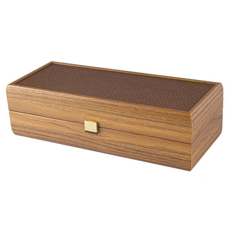 Винная коробка из грецкого ореха с кожаным верхом 33x12x8 см