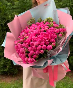 Букет 101 розовый пион - заказ и доставка цветов Киев