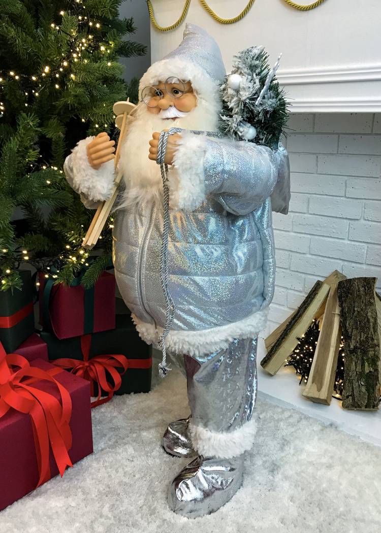 Декор Санта в серебряной шубе стоит, 80 см