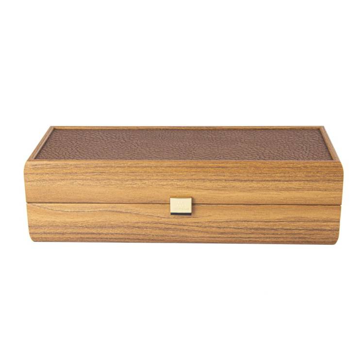 Винна коробка з волоського горіха зі шкіряним верхом 33x12x8 см