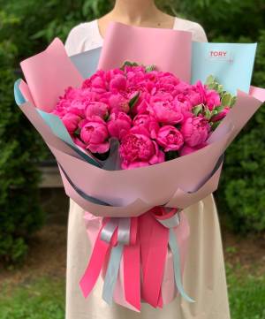 Букет 51 рожева півонія - заказ и доставка цветов Киев