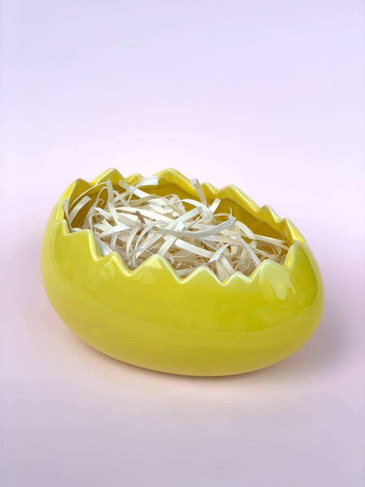 Блюдо керамічне в формі яйця зелений / жовтий, 12 * 16 * 8 см