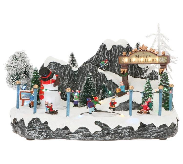 Новорічний LED декор "Село з сніговиком та ковзанкою"