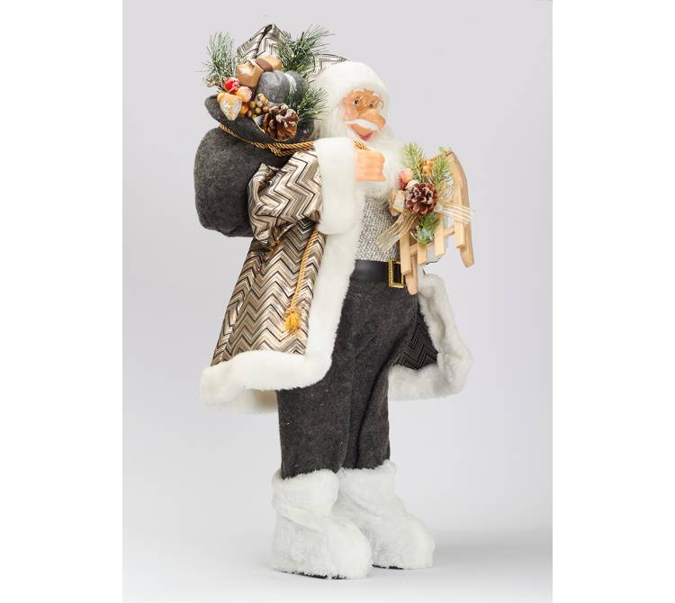 Санта стоит, в меховой шубе с санями, ткань, 60 см