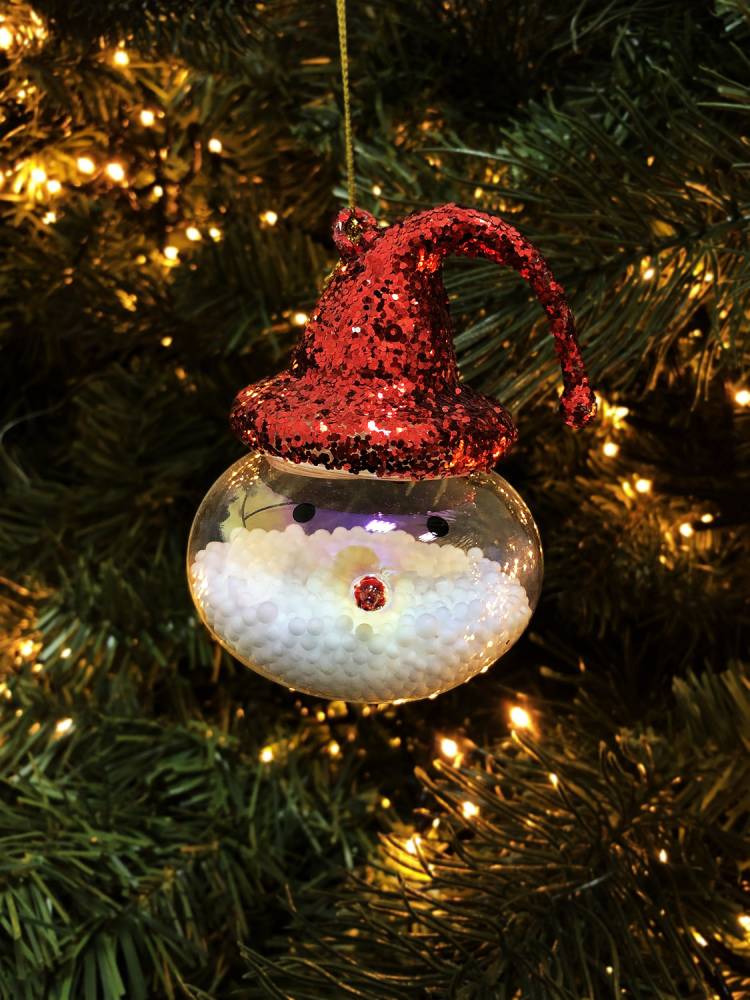 Новорічна куля Сніговик в ковпаку червоний, 7х9 см