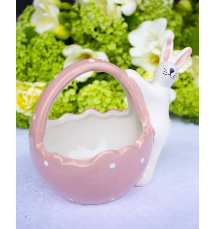 Чаша в виде яйца, с кроликом, розовый  (W/H/D) 17x12x10cm