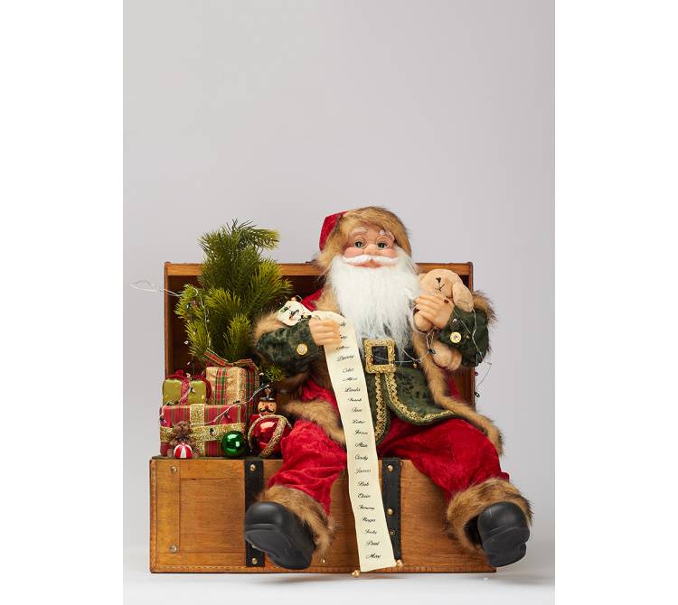 Новогодний LED декор "Санта сидит на сундуке"-49,5x46,5x57 см